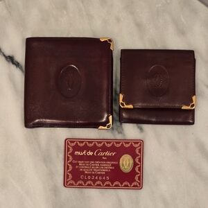 Cartier Brown Leather Wallet and Card Holder Set